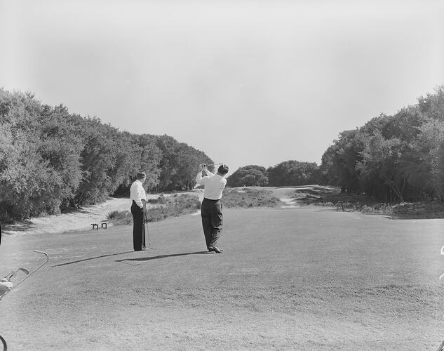 Royal Melbourne Golf Club, Two Men Playing Golf, Victoria, 04 Sep 1959