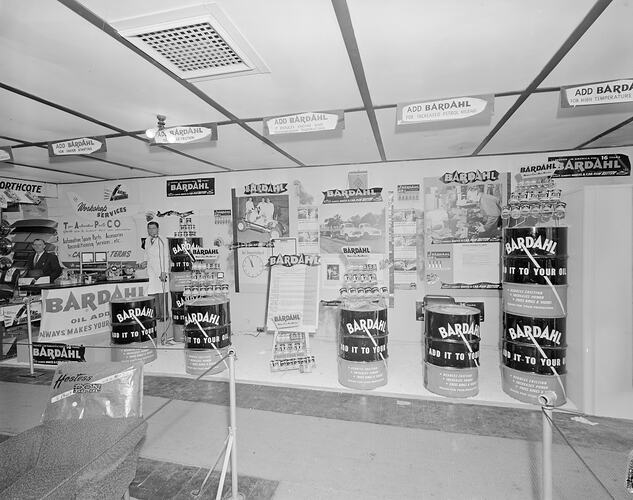 Bardahl Manufacturing, Exhibition Stand, Royal Melbourne Show, Flemington, Victoria, 21 Sep 1959