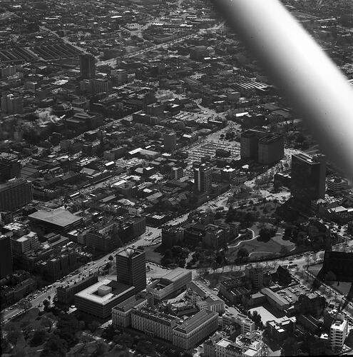 Monochrome aerial photograph of Melbourne.
