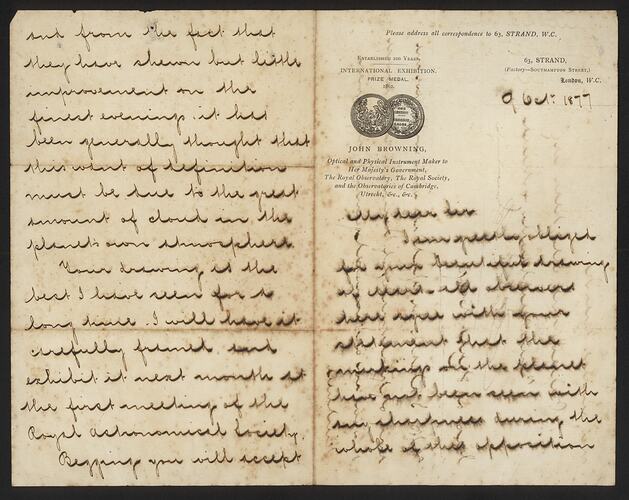Letter, John Browning to George Denton Hirst, 9 Oct 1877