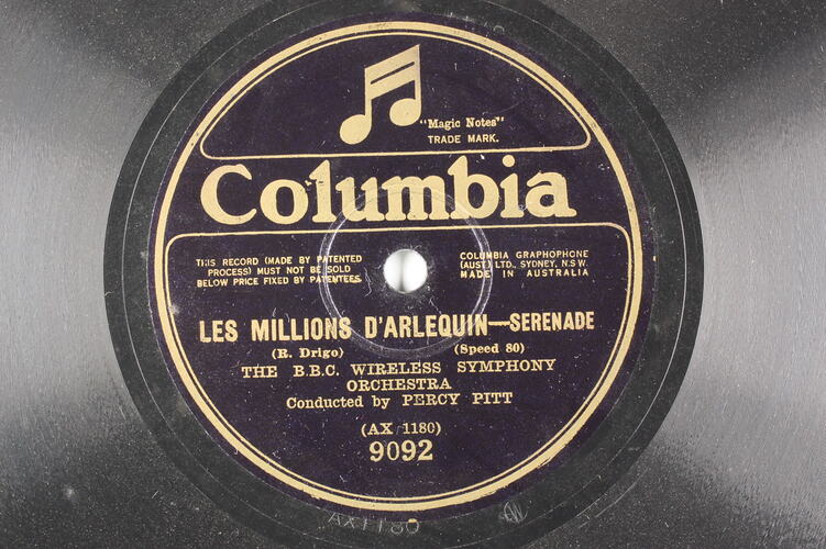 Disc Recording - Columbia, Double-Sided, 'Les Millions D'Arlequin-Serenade' & 'Minuet', 1926-1936