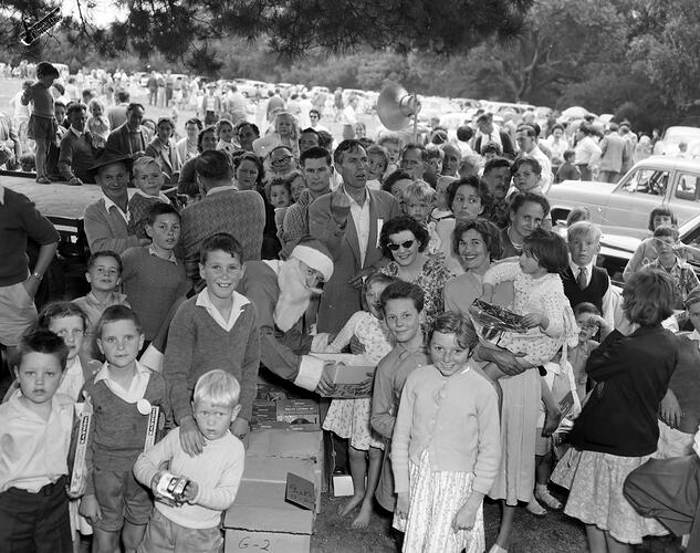 Crowd of Children & Santa Claus, Cheltenham Park, Victoria, 06 Dec 1959