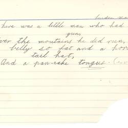 Document - Linden Mann, to Dorothy Howard, Transcription of a Rhyme, 1955