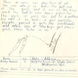 Document - Bobby Ginivan, Addressed to Dorothy Howard, Description of Ball Game 'Three Goals In', 25 Aug 1954