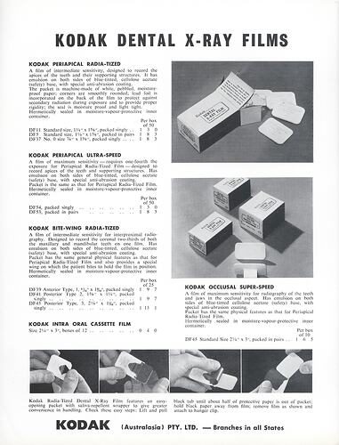 Printed text and photographs of dental x-ray film.