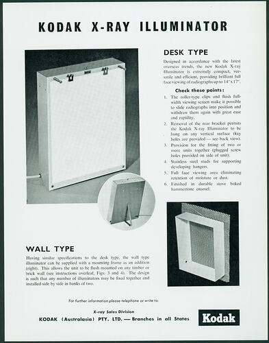 Publicity Flyer - Kodak (Australasia) Pty Ltd, 'Kodak X-Ray Illuminator', Nov 1965