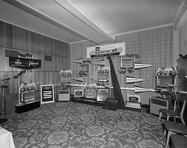 H. Rowe & Co, Radiant Heater Display, Hosies Hotel, Melbourne, 11 Feb 1960