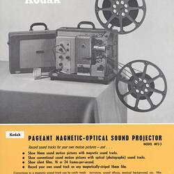 Specification Sheet - Kodak Australasia Pty Ltd, Kodak Pageant Model MF2-5 Magnetic-Optical Sound Projector, 1965