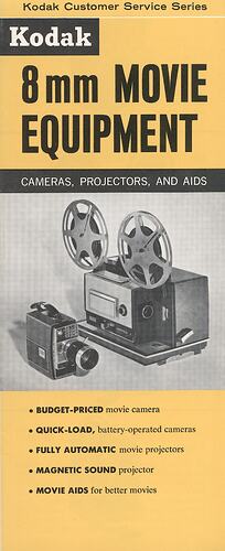 Leaflet cover with photograph of camera and projector.
