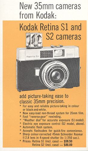 Small leaflet with text and photograph of camera.