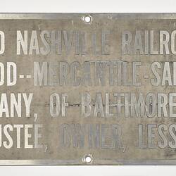Locomotive Information Plate - Louisville & Nashville Railroad Equipment Trust, 1950s