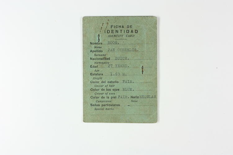 Identity Card - Jan Cornelis Roos, Buenos Aires, 8 Feb 1940