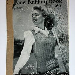 Knitting book cover with woman wearing knitted vest.