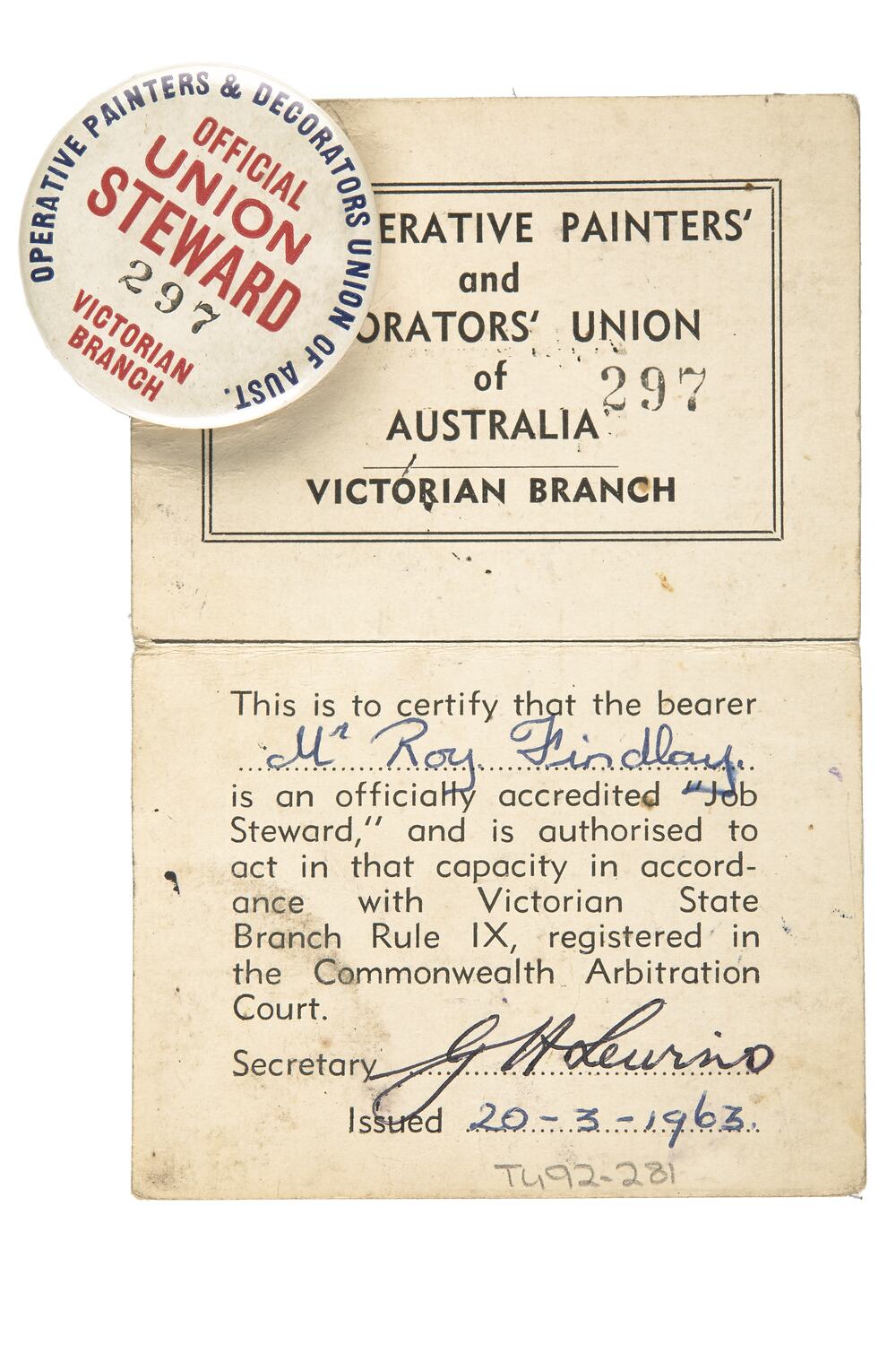 Badge & Certificate Operative Painters' & Decorators' Union of