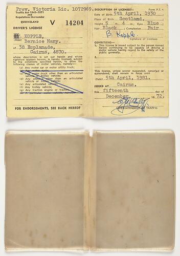 Driver's Licence - Bernice Kopple, Queensland, 15 Dec 1972