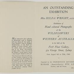 Invitation - Kodak Australasia Pty Ltd, 'An Outstanding Exhibition' by Hilda Wright, Sydney, 04-25 Aug 1941, Page 2-3