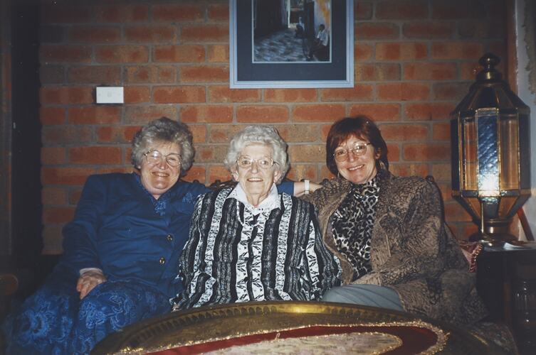 Hazel, Lucy & Merle Hathaway at Fahan's Restaurant in Buninyong, Victoria, circa 1995
