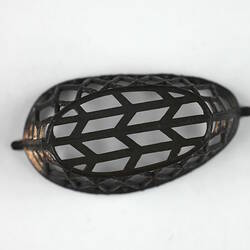 Oval metal basket, top view.