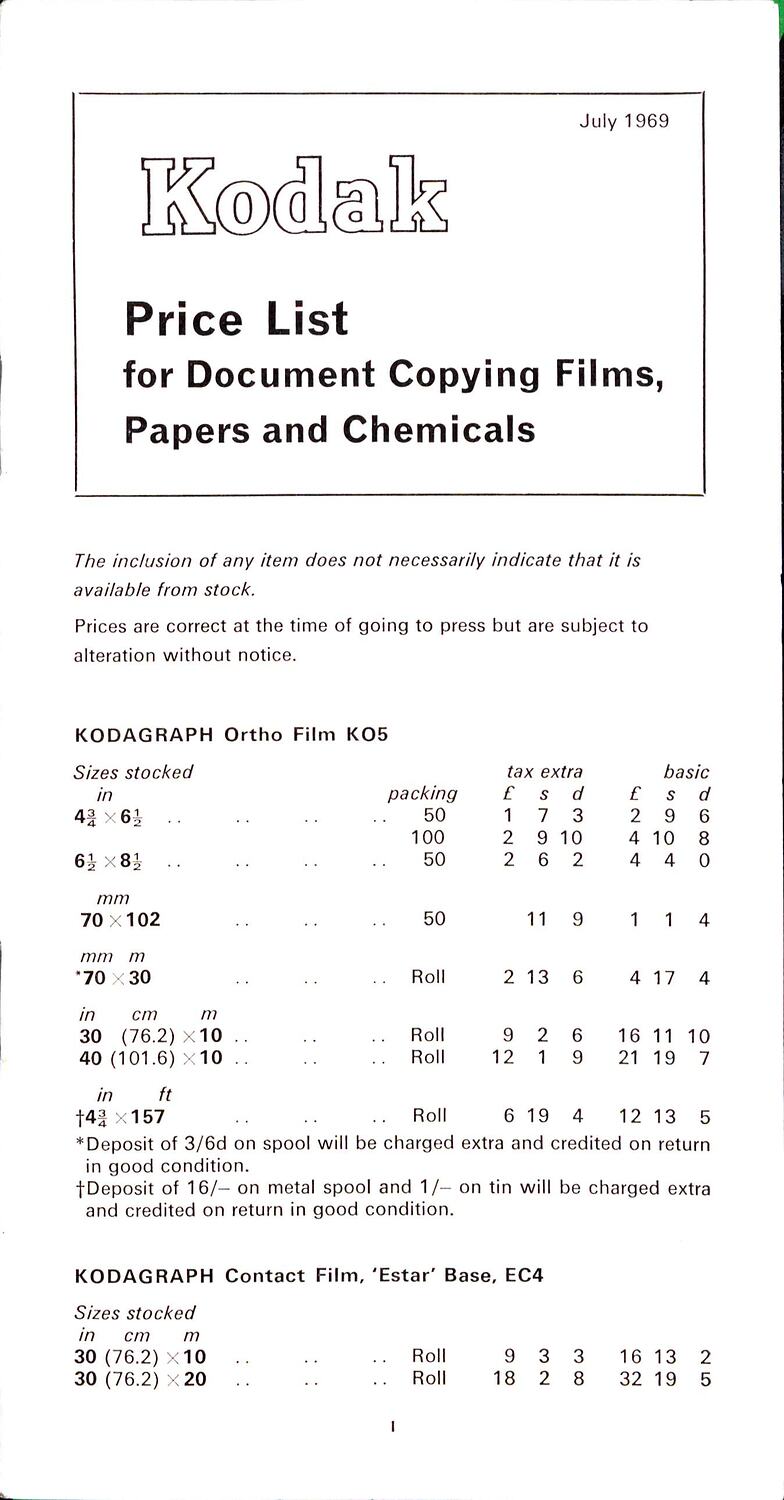 price-list-kodak-limited-document-copying-films-papers-chemicals