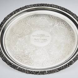 Engraved silver tray.