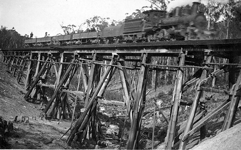 Mendion Creek bridge, Orbost-Bairnsdale line, East Gippsland, 1914.