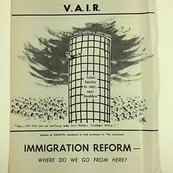 HT 56079, Pamphlet - Immigration Reform - Where Do We Go From Here?, Victorian Association for Immigration Reform, Melbourne, circa 1968 (MIGRATION), Document, Registered