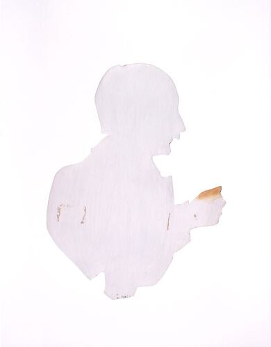 Silhouette of balding, moustached man in transparent plastic.