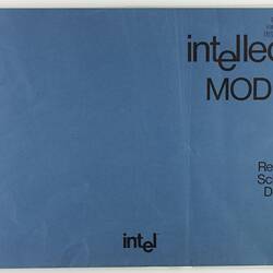 Blue card cover with black printing.