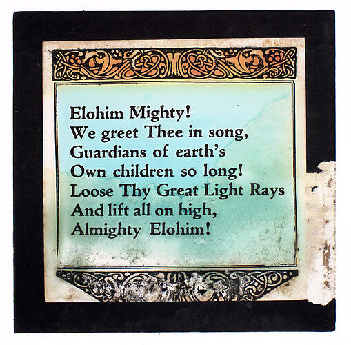 Lantern Slide - Universal Opportunity League, 'Elohim Mighty!'