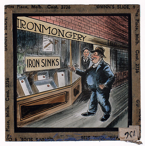 Lantern Slide - Universal Opportunity League, Man Outside Ironmongery
