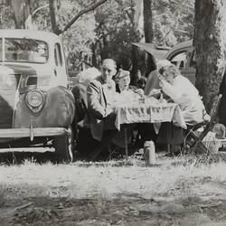 Photograph - Royal Automobile Club of Victoria Caravan Club, People Eating Lunch in Bushland, Australia, circa 1950s