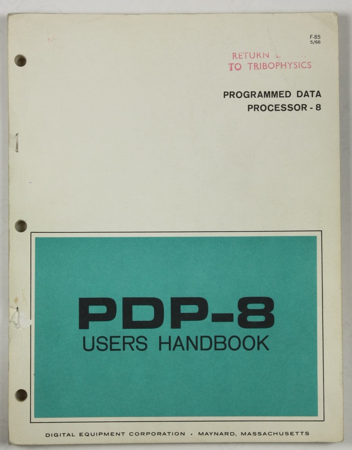User's Handbook - DEC, PDP-8, Programmed Data Processor, 1966