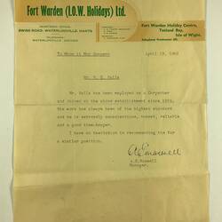 Reference - Hubert Halls from Fort Warden (I.O.W. Holidays), Ltd, Isle of Wight, England, 19 Apr 1962