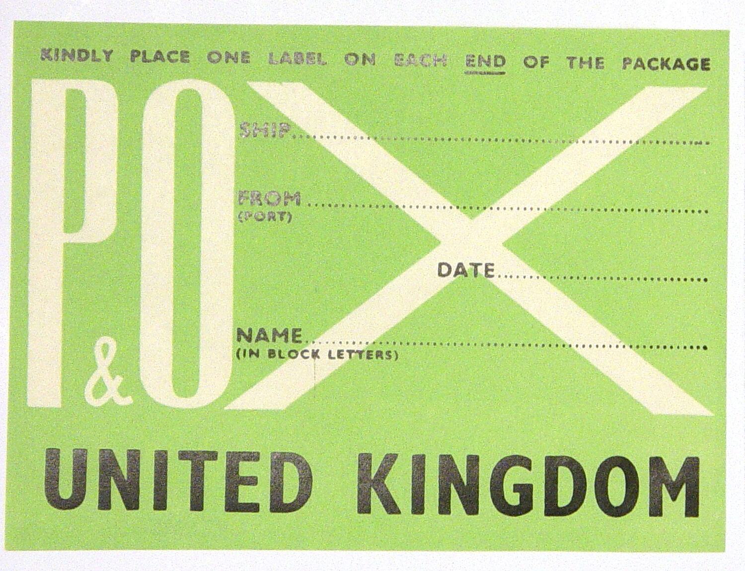 Baggage Labels P&O, Shipping Destination, United Kingdom, circa 1950s