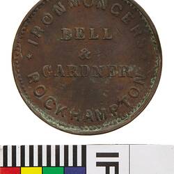 Token - 1 Penny, Bell & Gardner, Ironmongers, Rockhampton, Queensland, Australia, circa 1855