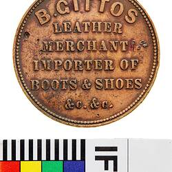 Token - 1 Penny, B. Gittos, Leather Merchant, Auckland, New Zealand, 1864
