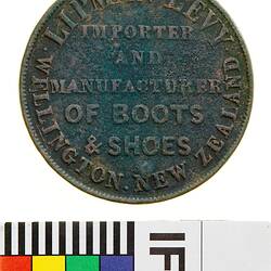 Token - 1 Penny, Lipman Levy, Lambton Quay, Wellington, New Zealand, circa 1856
