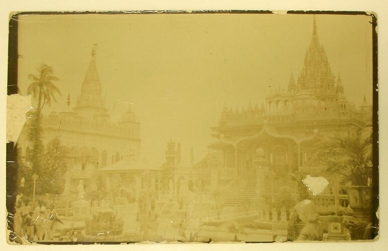 Temple with elaborate roof.