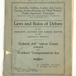 Booklet - Laws & Rules of Debate, Saddlery, Leather & Canvas Section, Victorian Branch, circa 1939