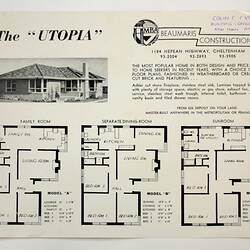 Brochure - Beaumaris Constructions Pty Ltd, The 'Utopia', circa 1960-1965