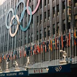 Digital Photograph - Myers Store Decorated for Melbourne Olympic Games, Bourke Street, Melbourne, 1956
