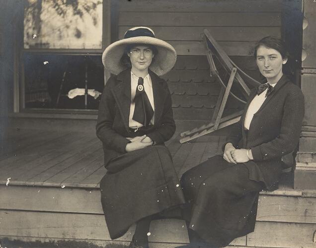Digital Photograph - Two Girls Sitting on Farm House Verandah, Won Wron, circa 1912