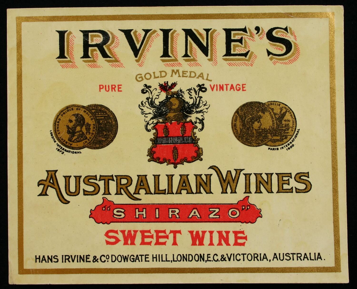 Wine Label Great Western Winery Sweet Wine Shirazo 1905 1918