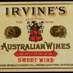 Wine Label - Great Western Winery, Sweet Wine, 'Shirazo', 1905-1918