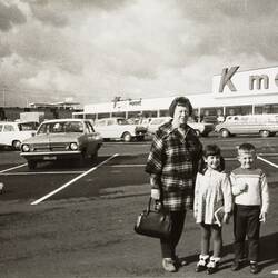 Woman with Boy & Girl, Car Park, Kmart, Burwood, 1969