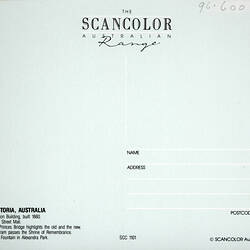 Postcard - Royal Exhibition Building & Views of Melbourne, Scancolor Australia, Melbourne, circa 1992 (Reverse)