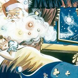 Digital Photograph - Cartoon, Santa Claus With Sleeping Girl, circa 1950s