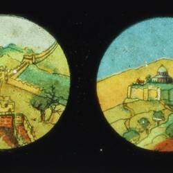 Lantern Slide - Miniature Panorama Format Multiple Image, Four Landscapes, circa 1860-1920