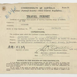 Travel Permit - Mr. Ah Him, 1941