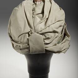 Hat - Jean Rooks, Turban Style, Taupe Floral, circa 1960s